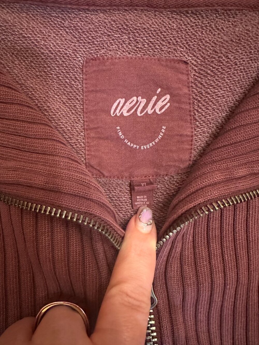 Aerie Oversized Half Zip Sweatshirt XL Burgundy Funnel Neck - Picture 4 of 7